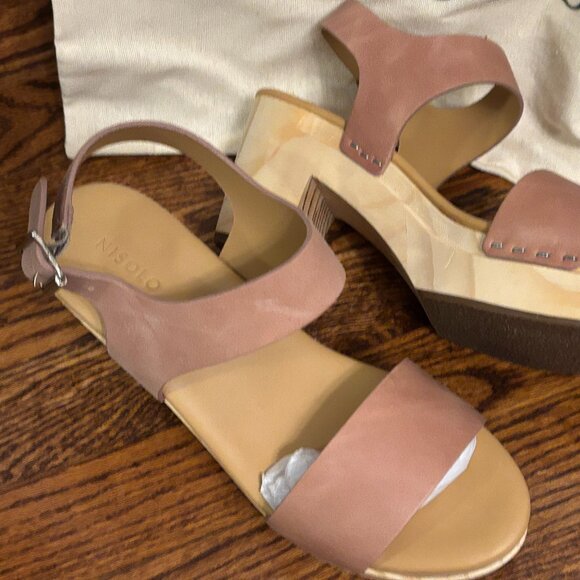 NISOLO leather All-day Open Toe Clog Anthropologie desert rose size 7 New In Box - Picture 9 of 9